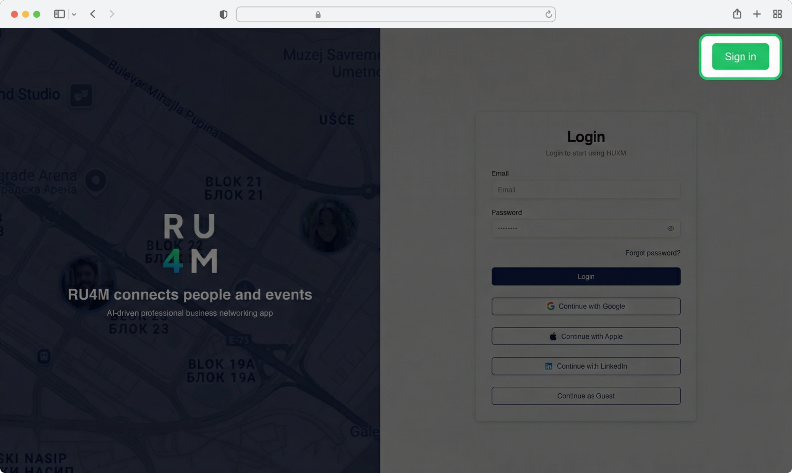 Dugme Sign in je sada istaknuto u zaglavlju